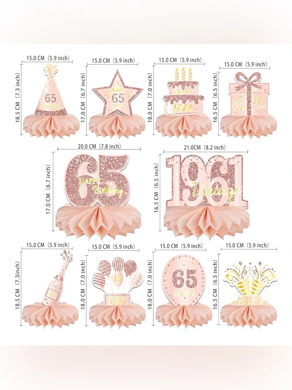 Rose Gold 65th Birthday Party Centerpiece Decorations - 3packs Unopened